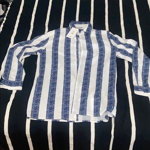 FN-Carmelo long sleeve woven top.Blue and white